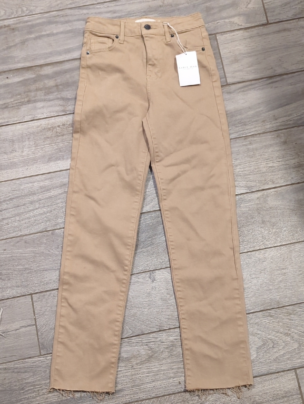 Carly Jean Los Angeles Beige Straight-Leg Chinos